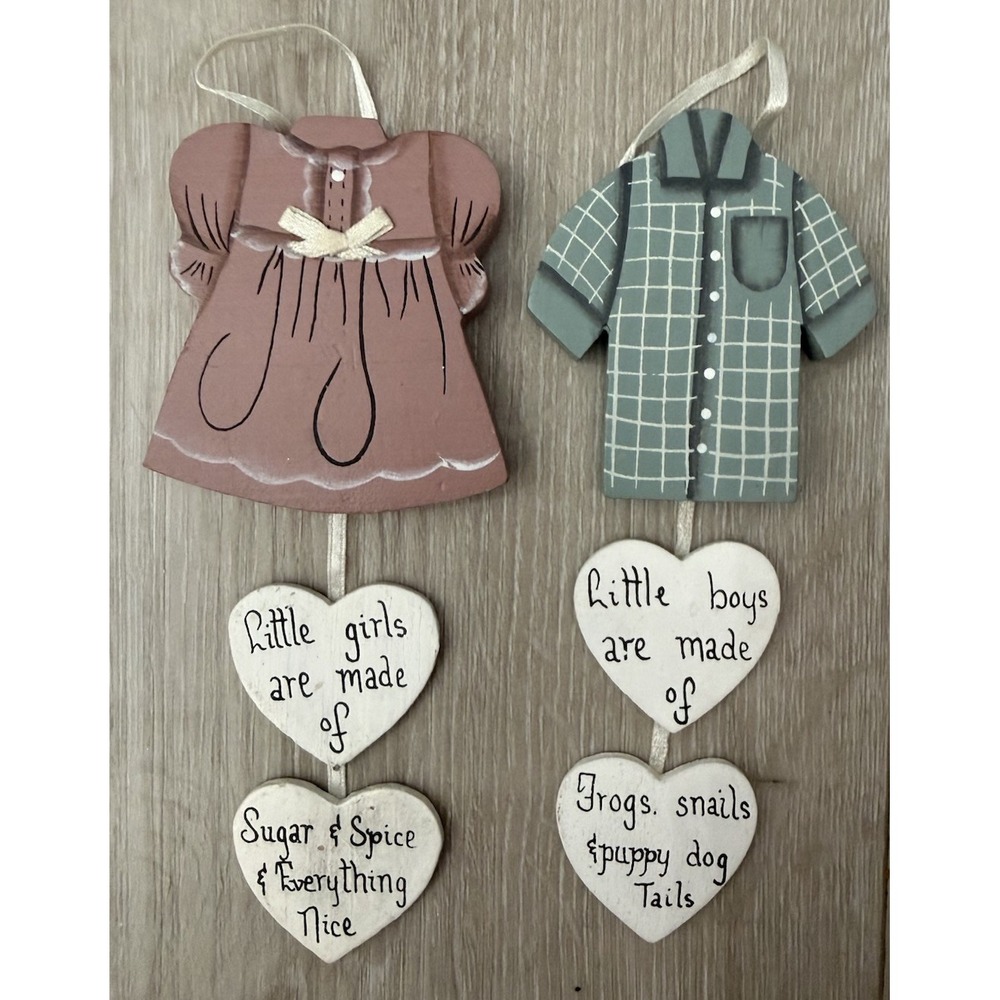 Vintage Handmade Wooden Wall Hangings Little Girls & Little Boys Are Made Of